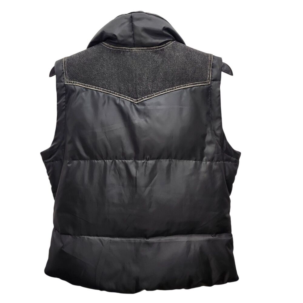 Denim and Co Black Denim Puffer Vest Womens Large Down Feather Fill Snap Zipper - Picture 3 of 12